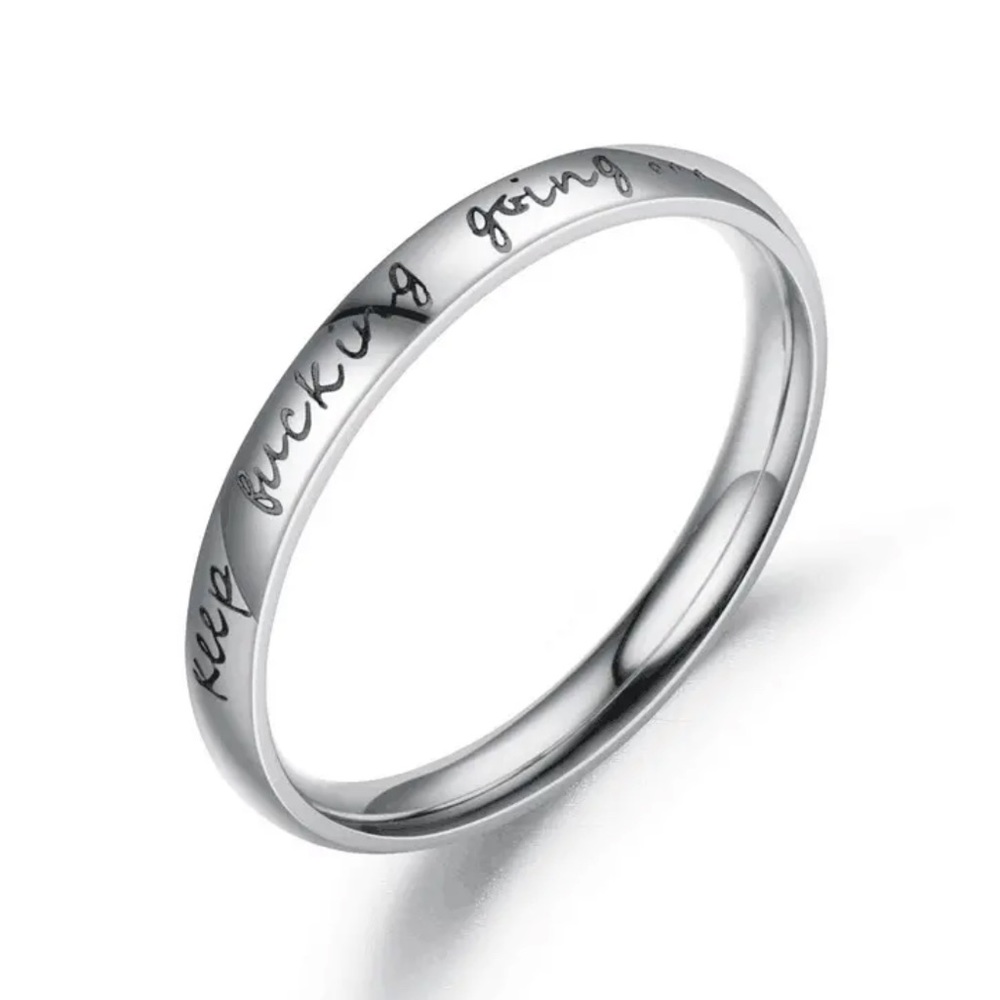 Stainless Steel Ring Inspirational Silver Ring Keep f n going - Picture 4 of 4